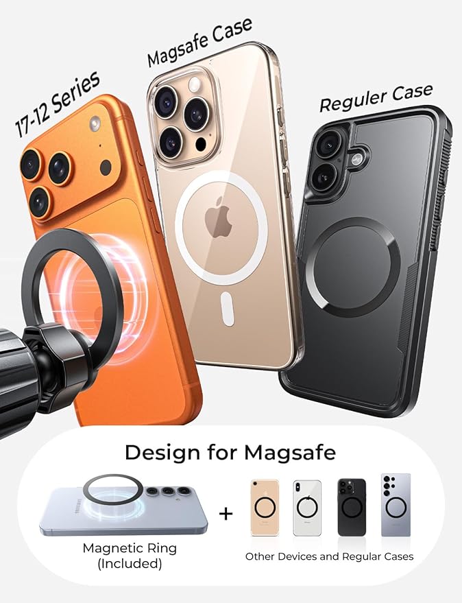 LISEN for MagSafe Car Mount [2026 Strong Magnets] Magnetic Phone Holder for Your Car [Vent&Dash] Magnet Cell Phone Holder Mount Cradle Car Accessories for Men Women fit iPhone 17 16 15 14 13 12 Kits