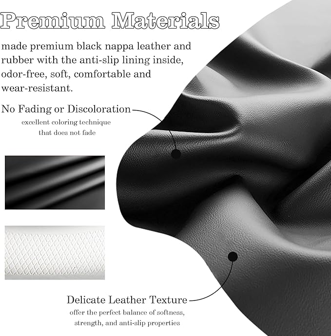 All Black Car Steering Wheel Cover, Nappa Leather, Bottom Color Blocking, Universal 14.5-15 Inch Leather Anti-Slip Breathable Auto Steering Wheel Covers for Men Women