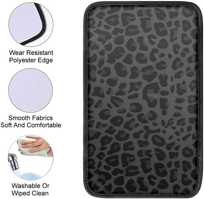 Black Leopard Print Auto Armrest Console Car Accessories Car Center Console Cover Easy to Install Armrest Console Cover Soft Fit for Most Cars, Vehicles, SUVs