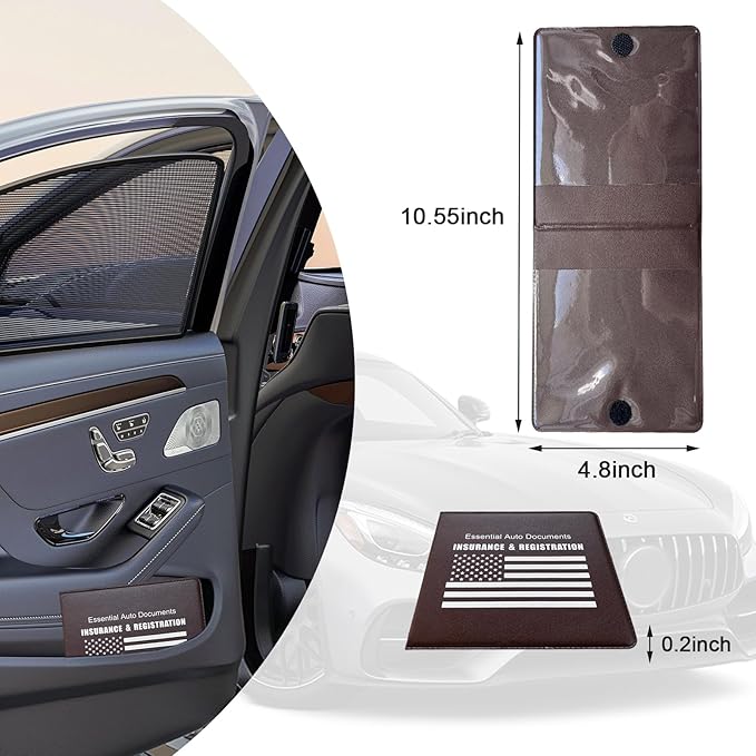 Ziciner Car Registration Insurance Holder, 2Pack Essential Auto Card Document Glove Box Organizer with Touch Fastener, Vehicle Interior Accessories Perfect for Most Car, Truck, SUV (Brown/White Flag)