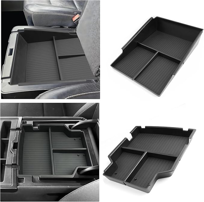 For 2PCS Center Console Upper&Lower Armrest Organizer ABS Materials Compatible with 2014–2019 Chevy Silverado/GMC Sierra 1500&2015–2019 Silverado/Sierra 2500HD/3500HD - Split-Bench Folding Seat