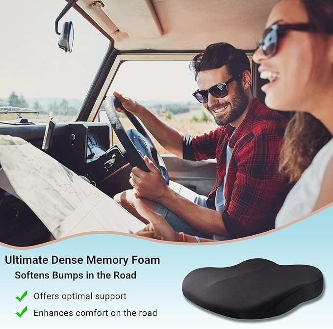Car Seat Cushions for Driving, Comfort Memory Foam Wedge Driver Seat Cushion, Adult Booster Cushion, Adult Booster Seat for Car, Height 3.9 inch, for Car, Truck, Long Trips,Coffee