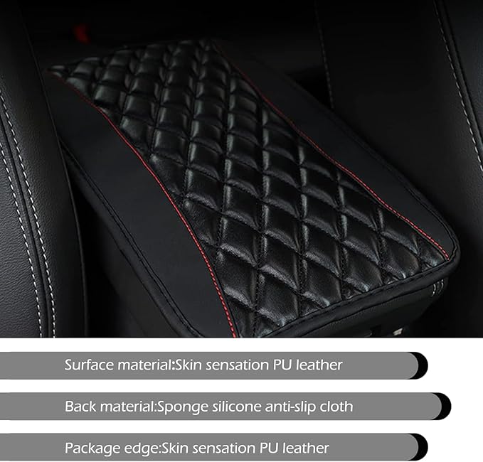 Car Center Console Cover, Leather Waterproof Car Armrest Cover Cushion, Auto Center Console Cushion Pad, Auto Interior Accessories for Most Vehicle, SUV, Truck (Black)