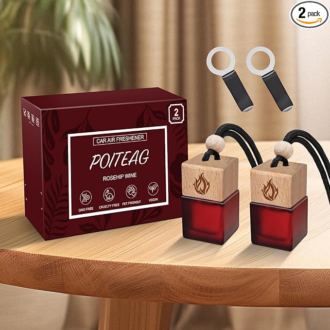 Car Air Freshener Hanging 2 Pack, Rosehip Wine Scent Car Perfume, Long Lasting Automotive Essential Oil Diffuser, Cute Car Accessories for Women Men