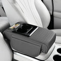 2026 Enhanced Car Center Console Armrest Cushion with USB& Type-C Charging, PU Leather Console Pad with Cup Holders, Storage& Tissue Outlet for Most Vehicles (Flat Version, Grey)