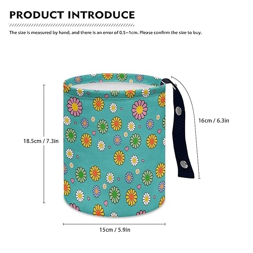 Brosoneto Hippie Flower Cute Print Car Trash Can Reusable Foldable Hanging Portable Dustbin Bin Waste Basket Car Accessories Interior for Car SUV Trucks Universal