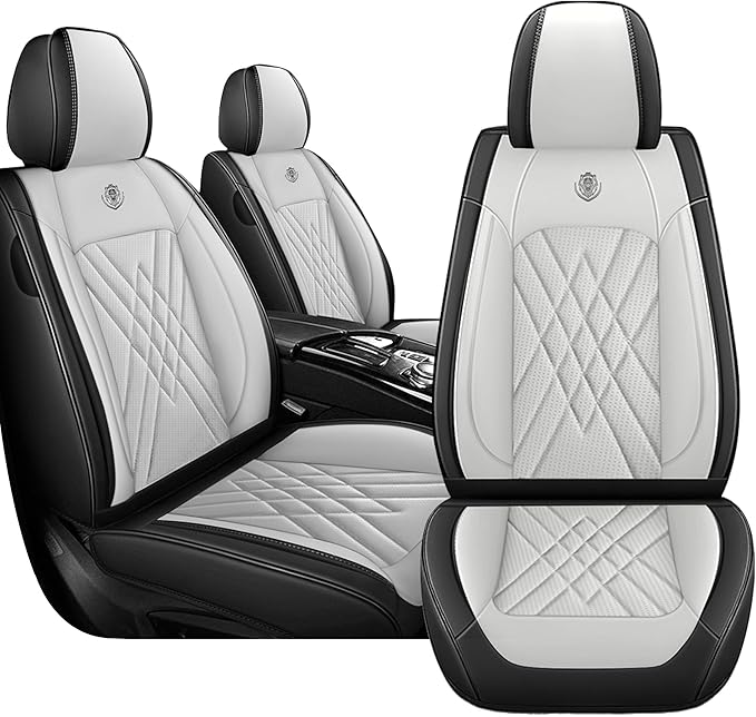 JGDL Car Seat Covers for Subaru Crosstrek 2016-2026, 2 Piece Set Nappa Leather Non-Slip Seat Protectors, Breathable Seat Cover Set. (Standard 2 Seats, Black White)