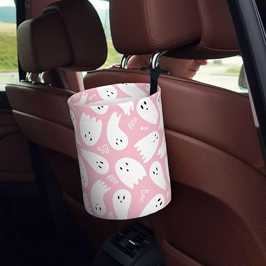 YANGDADA Pink Cute Ghost Car Trash Can Small Portable Car Garbage Bag for Back Front Seat RV's Camping Accessories