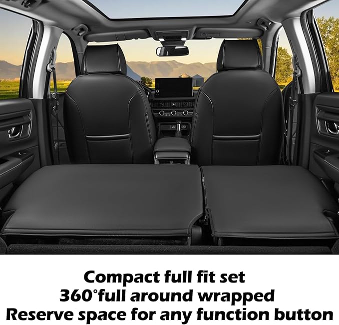 HKZ Fit CRV Car Seat Covers Full Set for Honda CR-V 2023 2024 2025 2026 CRV LX;EX;EX-L;Sport;Touring;Special Edition & Hybrid Model - Leather (Black with Red Trim)