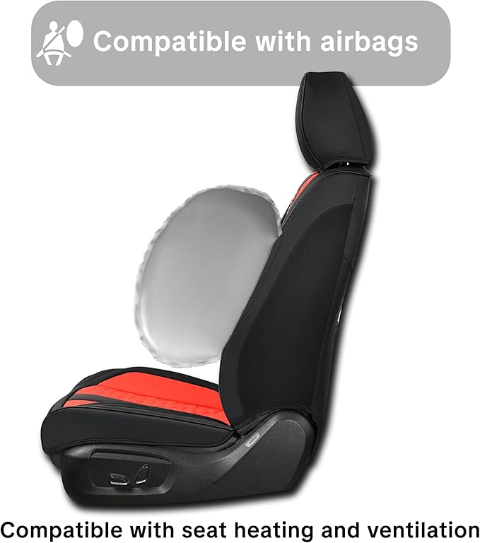 Wertigen Red Car Seat Covers Full Set – Luxury Waterproof Leather Auto Seat Protector with Airbag Compatible Design, Breathable Non-Slip Cushion, Easy Installation, Fits Most Cars