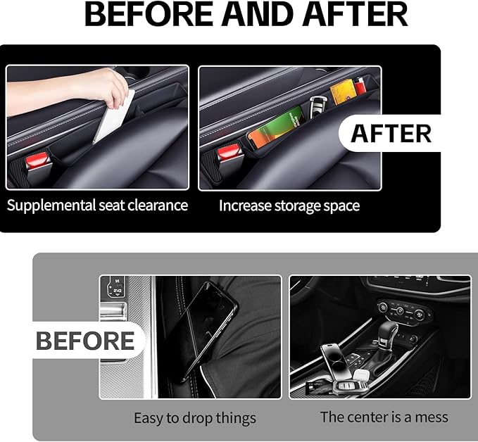 2PCS Car Seat Gap Filler Organizer, Multifunctional Seat Gap Storage Box for Phone Key, Stop Things from Dropping Between Seat and Console, Universal Interior Car Accessories (Beige)