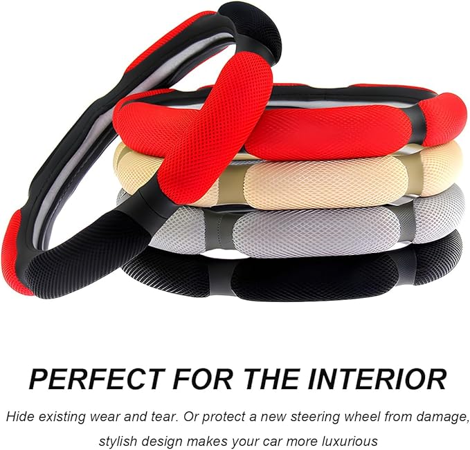Car Steering Wheel Cover, 15" Anti-Slip Steering Wheel Protector Soft Hand Pad Cushion, Breathable Ice Silk Auto Wheel Wraps Comfy Grip All-Season Protector for Most Vehicles (Beige)