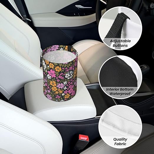 Aueimtia Car Trash Can – Collapsible & Waterproof Hanging Trash Bag, Pop-Up Garbage Bin for Cars, Trucks, Minivans, and Camping – Easy to Install & Clean（Black Daisy
