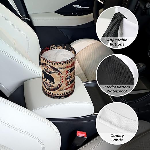 Native American Bear Car Trash Can Garbage Cans Foldable,Cute Hanging Car Organizer and Storage Bag Leak Proof, Auto Back Seat Trash Bin Universal for Truck, SUV, Outdoor Travel