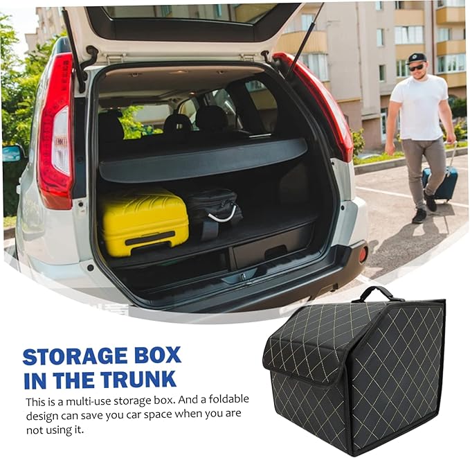PartyKindom Portable Car Trunk Organizer Compact Folding Pu Leather Storage Box for Auto Trunk and Easy to Clean for Car and Home Use Small Elegant Design