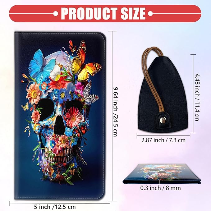 Car Registration Holder, Waterproof PU Leather Vehicle Card Document Glove Box Organizer, Women Interior Auto Accessories Case for Cards, Driver License Car Insurance Holder, Flower Butterfly Skull