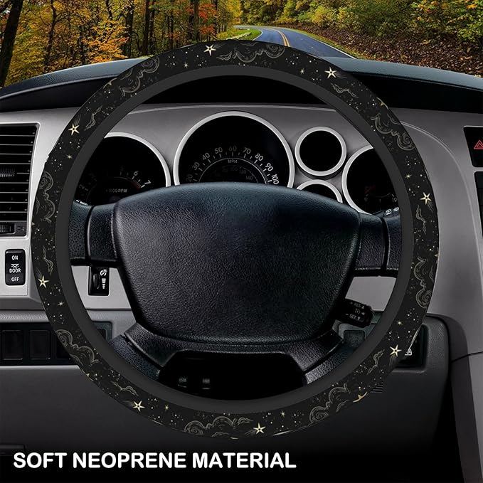 Stars Clouds Moon Steering Wheel Cover, Non-slip Breathable Neoprene Steering Wheel Covers, Women Car Accessories Universal 15 Inch Fit Auto, Suvs, Truck