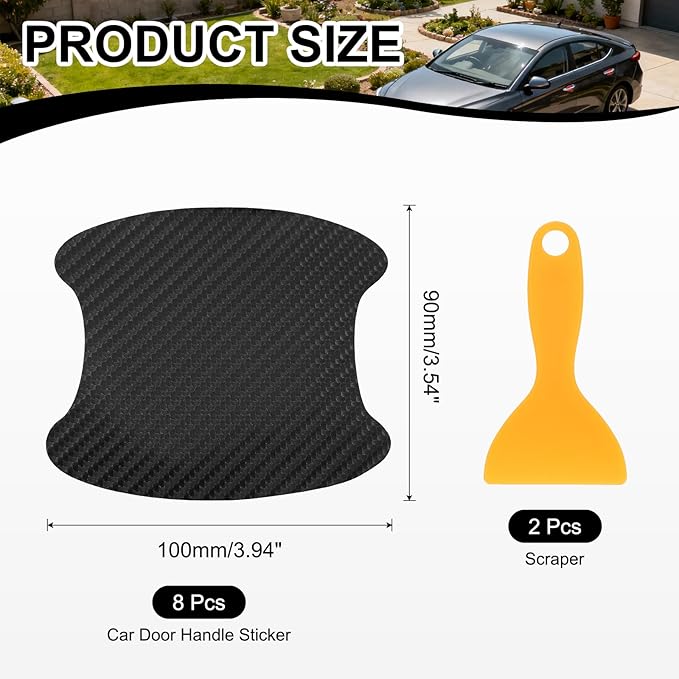 PATIKIL 3.54" x 3.94" Car Door Handle Sticker, 8Pcs Carbon Fiber Anti-Scratches Vehicle Door Cup Protector with Scraper Auto Door Handle Protective Film for Cars Trucks RV SUV, Black