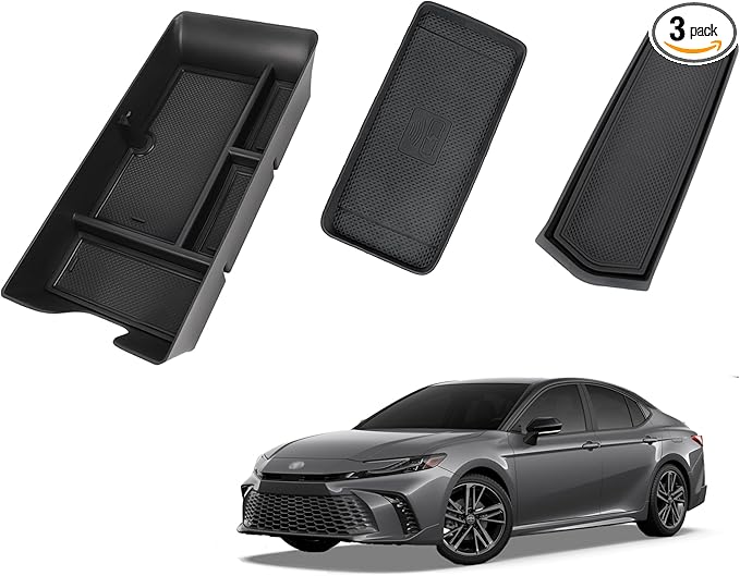 Sinminou Center Console Organizer 3PC Compatible with 2025-2026 Toyota Camry Accessories, Armrest Storage Box, Charging Zone Anti-Slip Mat and Gear Shifter Right Side Console Organizer Tray