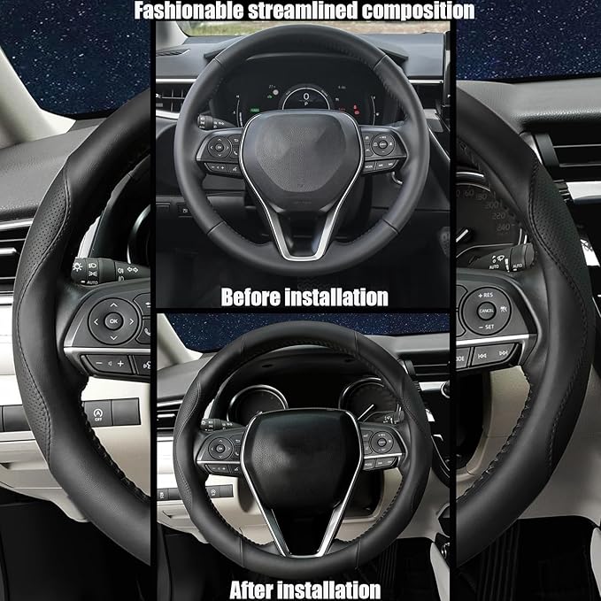Mihecor Steering Wheel Cover Universal Standard Size 14.5-15 inch, Breathable Microfiber Leather, Anti-Slip, Soft Grip, Sporty Design, Fits for Cars SUVs Trucks, Black