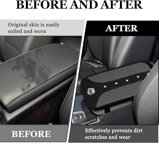 Bling Crown Car Center Console Cover, 12.7"×7.7" Armrest Cover for Cars, Waterproof Leather Arm Rest Box Pad Cushion, Universal Middle Console Cover Protector, Car Accessories (Gray)