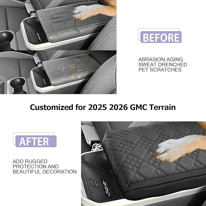 LUWU 2025 2026 Terrain Center Console Cover Compatible with 2025 2026 GMC Terrain Accessories 2025 Terrain GMC Armrest Cover Center Console Pad Armrest Console Cover (Thick Black)