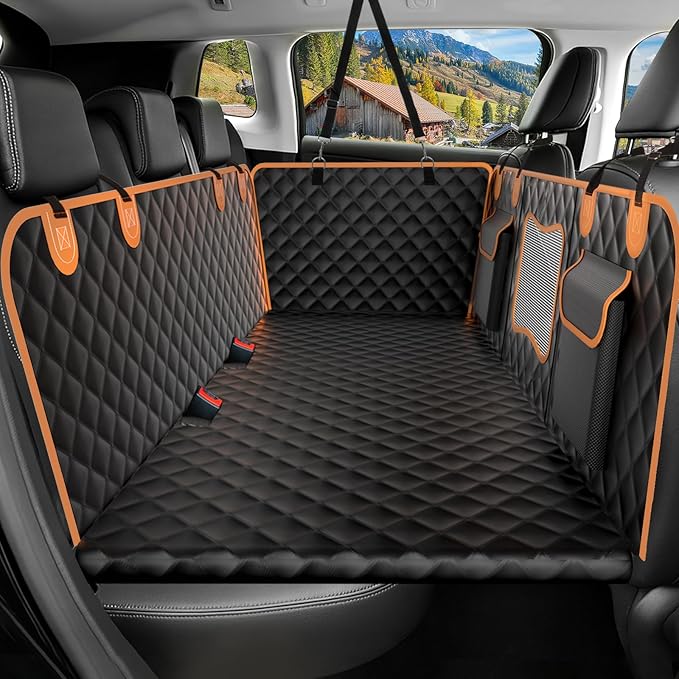 Chioratree Dog Seat Cover for Back Seat - Hard Bottom Car Seat Cover for Dogs Holds 500 lbs,Waterproof Back Seat Extender for Dogs,Scratch-Proof Anti-Slip Dog Hammock for Car SUV Small Truck, BlackOR