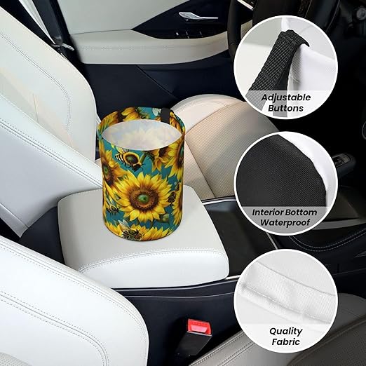 Aueimtia Car Trash Can – Collapsible & Waterproof Hanging Trash Bag, Pop-Up Garbage Bin for Cars, Trucks, Minivans, and Camping – Easy to Install & Clean（ Sunflower）