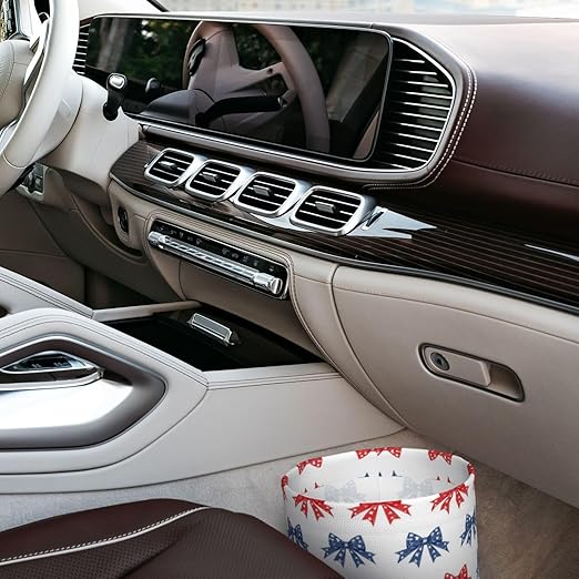 Patriotic Bow Car Trash Can Leak-Proof Waterproof Hanging Trash Bin Collapsible Garbage Can for Car Accessories Travelling Camping