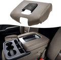 KBH Center Console Armrest Cover Replacement for Chevy Silverado & GMC Sierra 1500 2500 3500 2014-2018, Vinyl Leather Upholstery, Split Bench Jump Seat (Cocoa Dune Brown)