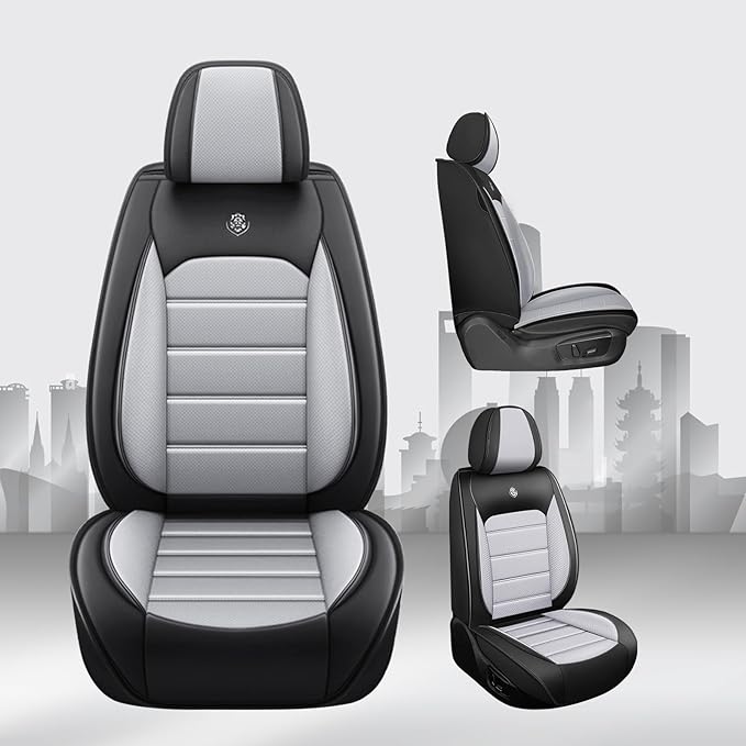 JOJ Car Seat Cover for Ford Excursion Seat Covers for Cars 2000-2005,Leather Waterproof Car Seat Covers Full Set,All Weather Tech Car Seat Protector,8 Seats Black Gray