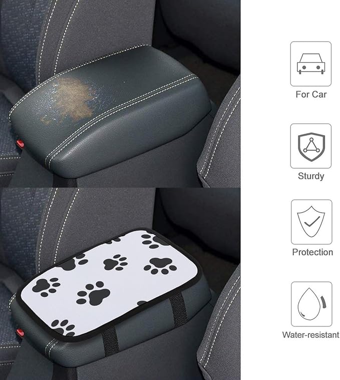 Animal Paw Print Car Center Console Cushion Pad,Waterproof Armrest Seat Box Cover Protector,Comfortable Car Decor Accessories Fit for Most Cars, Vehicles, SUVs