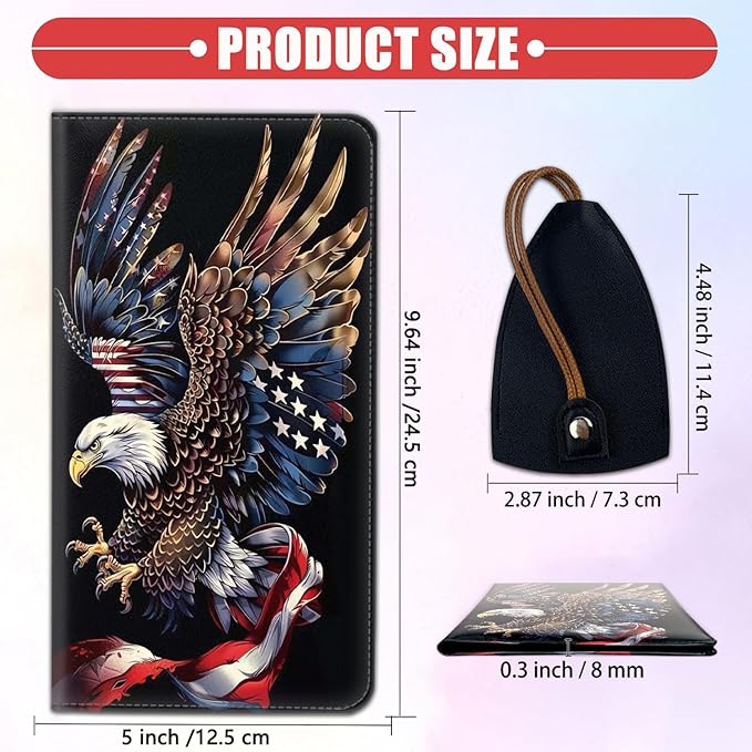 Car Registration and Insurance Card Holder for Women Men, Waterproof PU Leather Glove Box Car Organizer with Magnetic Shut, Vehicle Document Holder for Driver License,Cards, Eagle American Flag