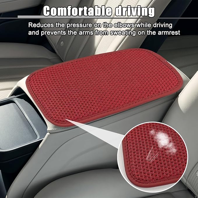 Mandark Car Center Console Cover, Ice Silk Breathable Automobile Armrest Seat Box Cushion Pad, Non Slip Vehicle Interior Protector Accessories, Universal for SUV, RV, Truck (Wine Red)