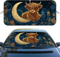 Cute Highland Cow Car Window Sun Shield Moon Flowers Night Sky Animals Front Window Sun Shade Blocks UV Rays Sun Visor Protector for Car Sedan Truck SUV Accessories 59" L x 31.5" W