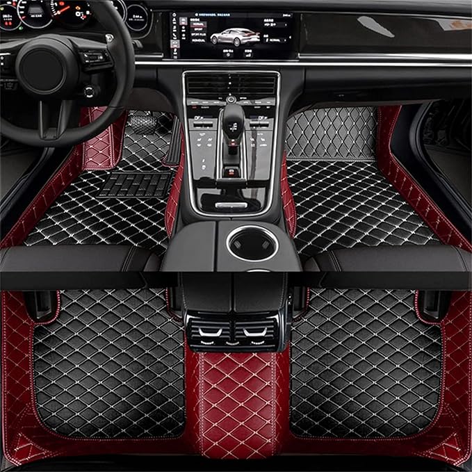 Car Floor Mats Automotive Floor Mats Vehicle Specific All Weather Protection Custom Compatible with Most of 98% Cars SUVs (Wine red and Black)
