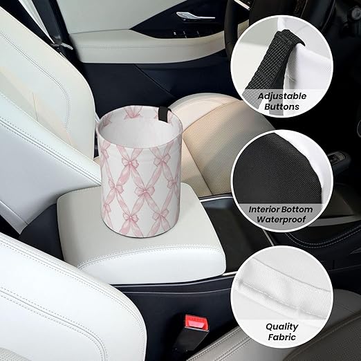 Pink Ribbon Bow Car Trash Can Leak-Proof Waterproof Hanging Trash Bin Collapsible Garbage Can for Car Accessories Travelling Camping