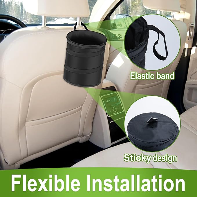2 PCS Car Trash Can, Collapsible Pop-up Car Garbages Can, Portable Garbage Bin with Elastic Band, Waterproof Small Garbage Can for Back Seat Front Seat, for Outdoor Traveling & Home Use