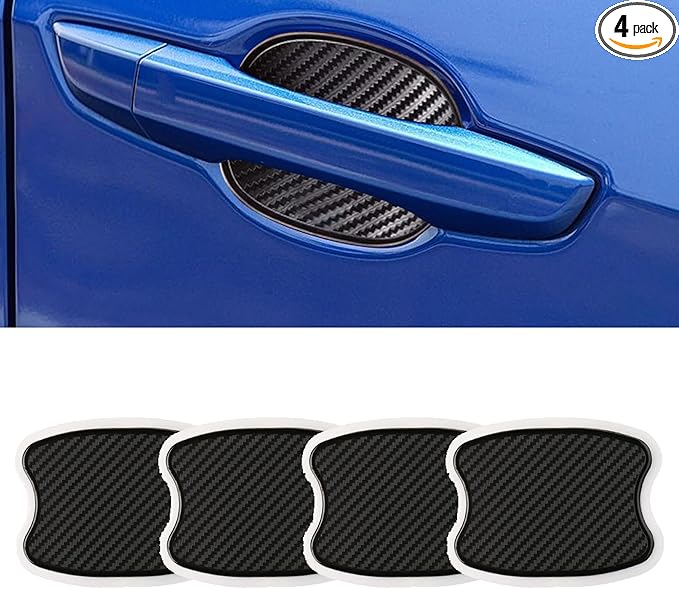 4Pcs Car Door Handle Stickers, 3D Carbon Fiber Texture Auto Door Cup Protective Film, TPU Scratch Protector Cover Guard Pad, Vehicle Door Bowl Paint Cover for Most Models(2.95''×3.93'')