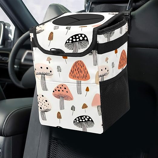 GVGHIDZ Car Trash Can – Multi-Purpose, Lightweight and Portable with Durable Water-Resistant Coating, No Installation Required, Practical and Ample Capacity, Variety of Colors.Mushroom