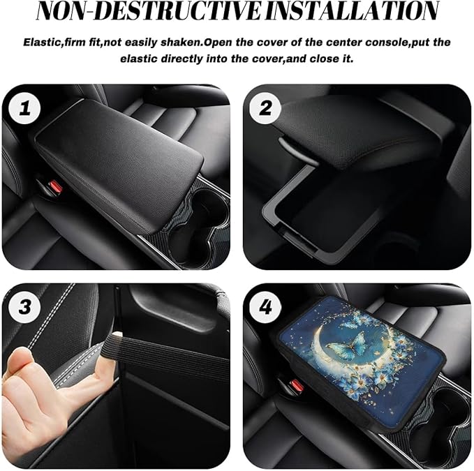 Dreaweet Car Center Console Cover with Pockets Moon Butterfly Car Accessories Arm Rest Cover for SUV Truck Van,Universal Car Armrest Storage Box for Most Vehicles