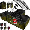 DURABLEZ 4-Section Extra Large Trunk Organizer – Heavy Duty 1680D, Collapsible & Foldable Cargo Organizer, Modular Multi-Shape Storage System for SUVs, Trucks, Vans – Green