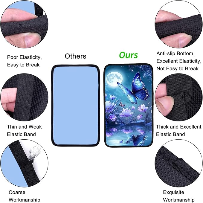 JANENFNA Car Armrest Cover Pads Universal Fashion Cute Auto Center Console Armrest Cover Pad with 2PCS Car Coasters Soft Waterproof Car Armrest Seat Protector for Women,Blue Butterfly
