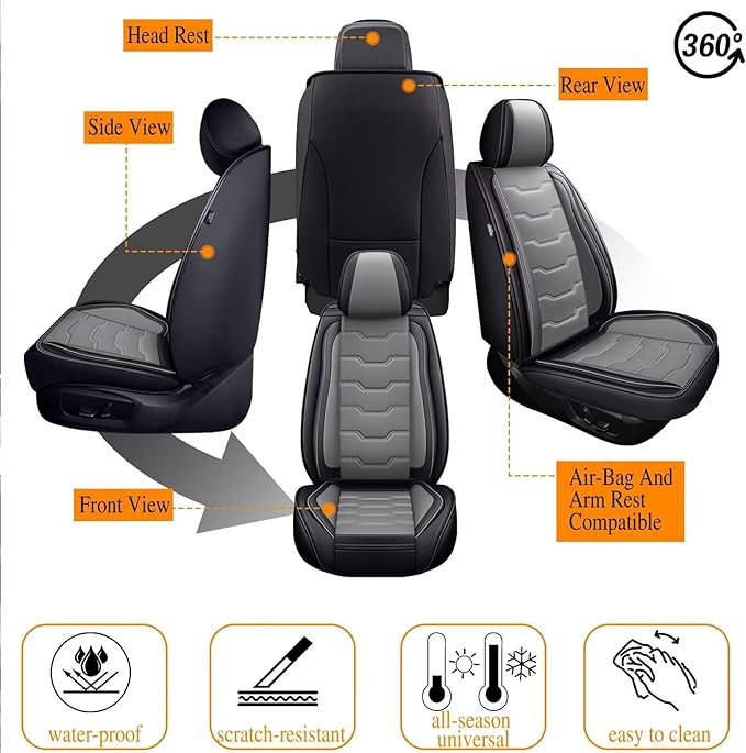 DISUTOGO Seat Covers Fit for NV200 2016-2020 Front Seat Covers Faux Leather Car Seat Covers Breathable Waterproof Car Seat Protector (2 Seats, Black&Grey)
