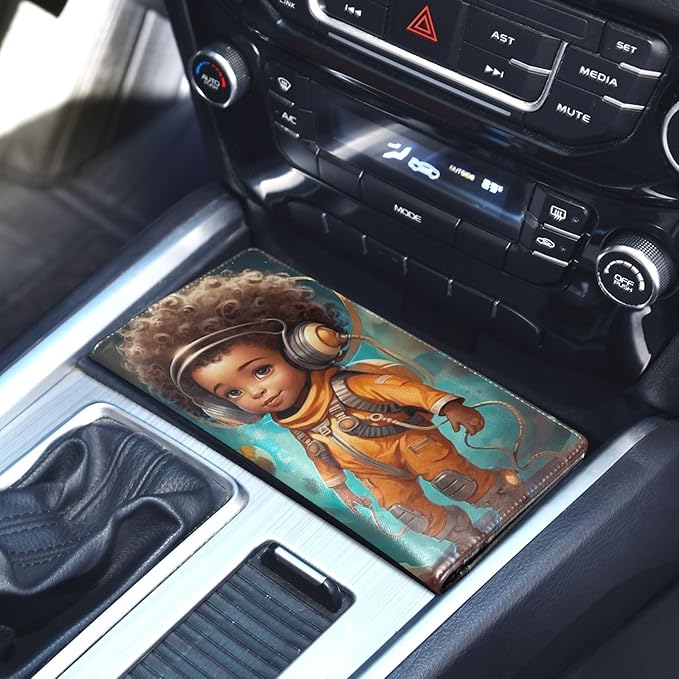 African American Black Girl Astronaut Car Registration and Insurance Holder Vehicle Glove Box Organizer Car Accessories Wallet Case for Women Men 202a1110