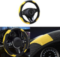 Car Steering Wheel Cover, 15 inch Carbon Fiber Microfiber PU Leather Elastic Steering Wheel Protector for Men Women, Universal Durable Car Decorative Fit for Most Cars, Trucks, SVU (Yellow)