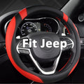 West Llama Customized Auto Car Steering Wheel Cover for Jeep 14.5-15 inches, Steering Wheel Cover for Jeep (Black+Red - Standard Size)