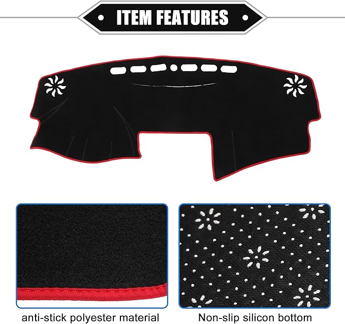 Dashboard Cover Compatible for Toyota Camry 2007-2011, Non-Slip Polyester Black Red Dash Cover Mat Dash Board Protector Cover