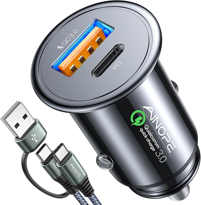 AINOPE 54W USB C Car Charger - Fast Charge, 36W PD Port, 8X Faster, Dual Device, Safety Protection, Compatible with iPhone 14, Samsung Galaxy S23, Google Pixel, iPad, AirPods