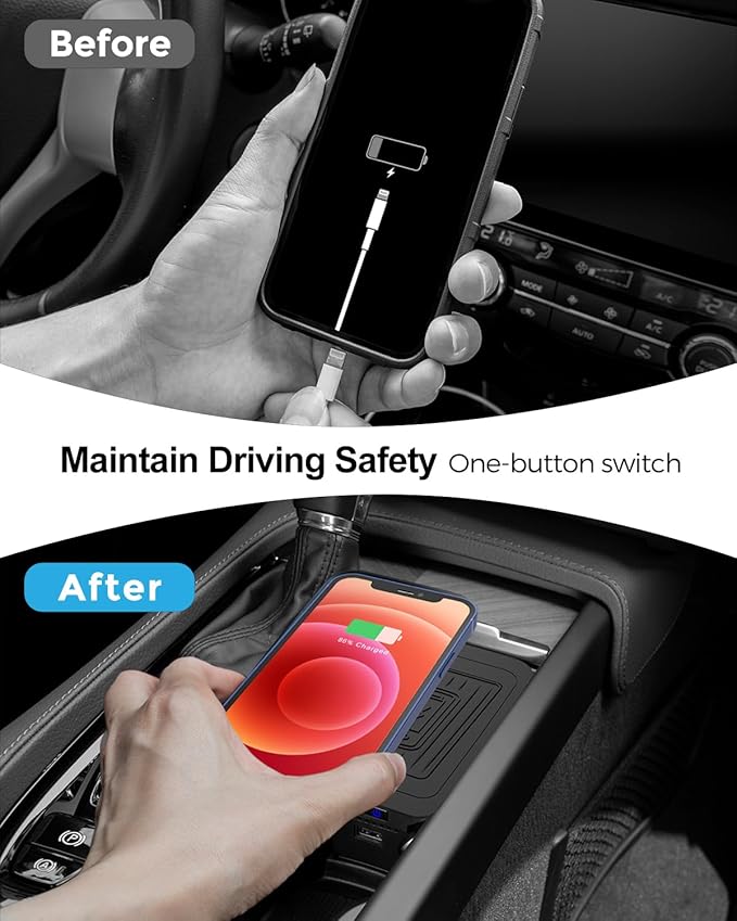 hoMPLEX Wireless Charger for Volvo (XC90/S90/V90/XC60/V60/S60) 2017-2025, Automotive Center Console Organizer Wireless Charging Pad for Volvo Accessories 2018 2019 2020 2021 2022 2023 2024